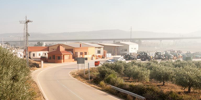 Acceso de carretera a las instalaciones agrícolas en la Autovía del Quinto Centenario, Bollullos de la Mitación